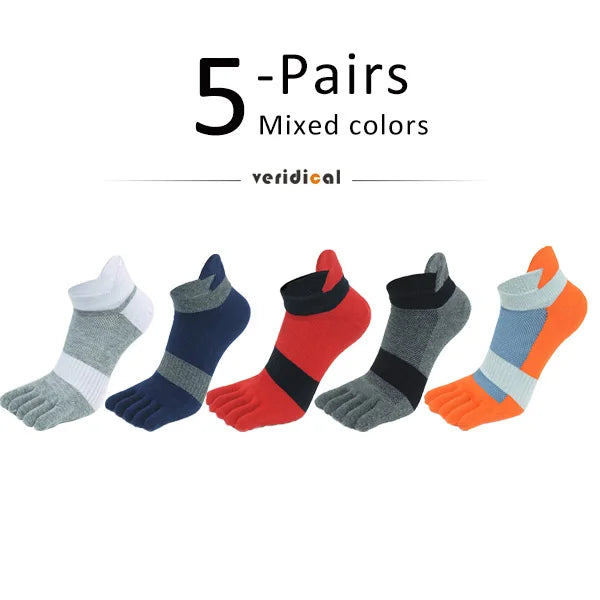 5 Pairs Five Finger Ankle Sport Socks Cotton Mens Striped Mesh Breathable Shaping Anti Friction No Show Socks With Toes EUR39-46