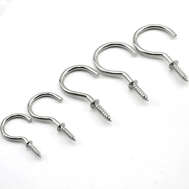 JUIDINTO 10-30pcs Cup Hook Screws 1/2"-2" Screw-in Hook Ceiling Tapping Screw Hook Carbon Steel for Kitchen Hanging