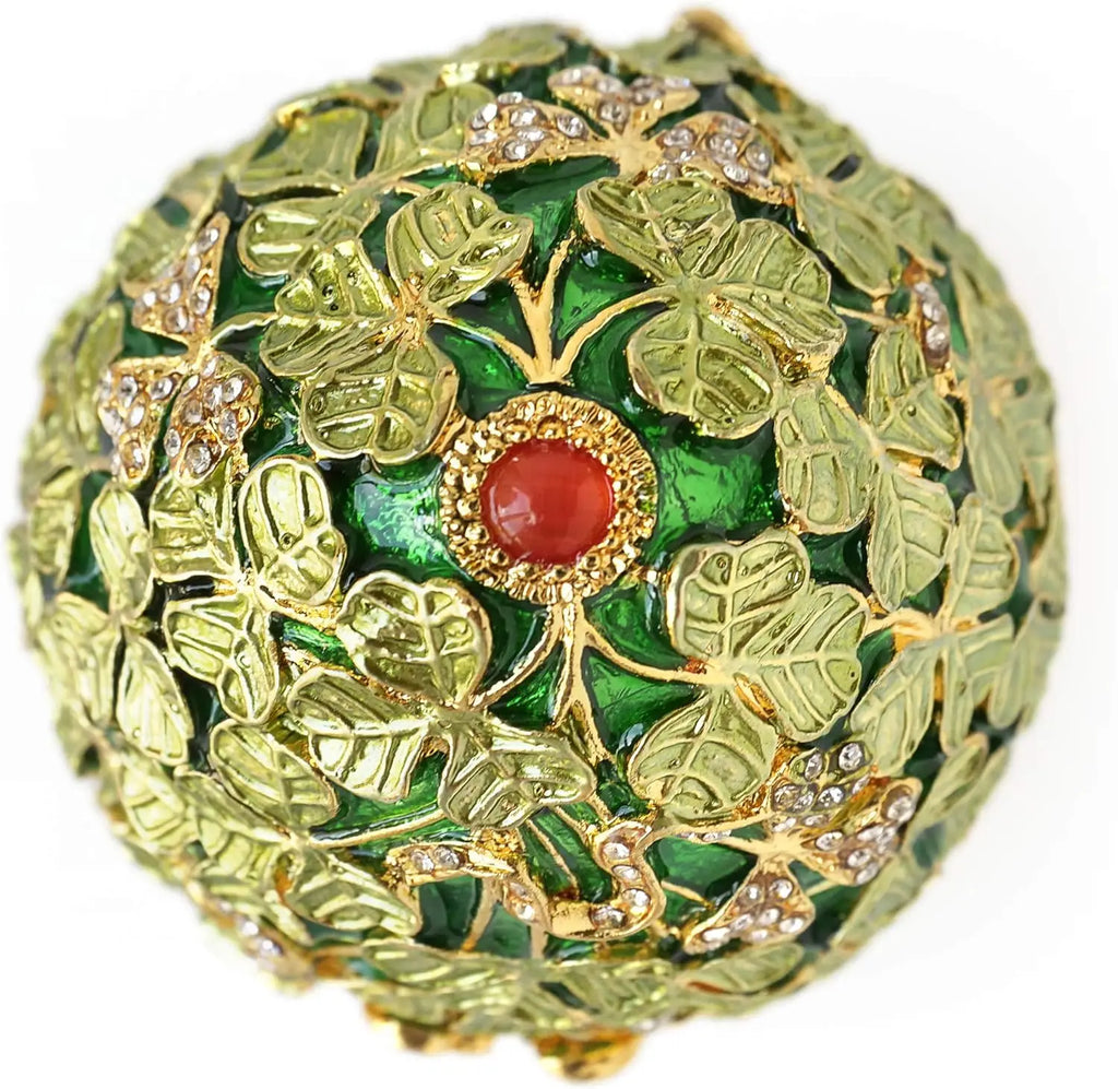 Hand-painted retro-style golden leaf Faberge eggs, with rich enamel and shiny rhinestone jewelry box (gold pink leaves), metalli