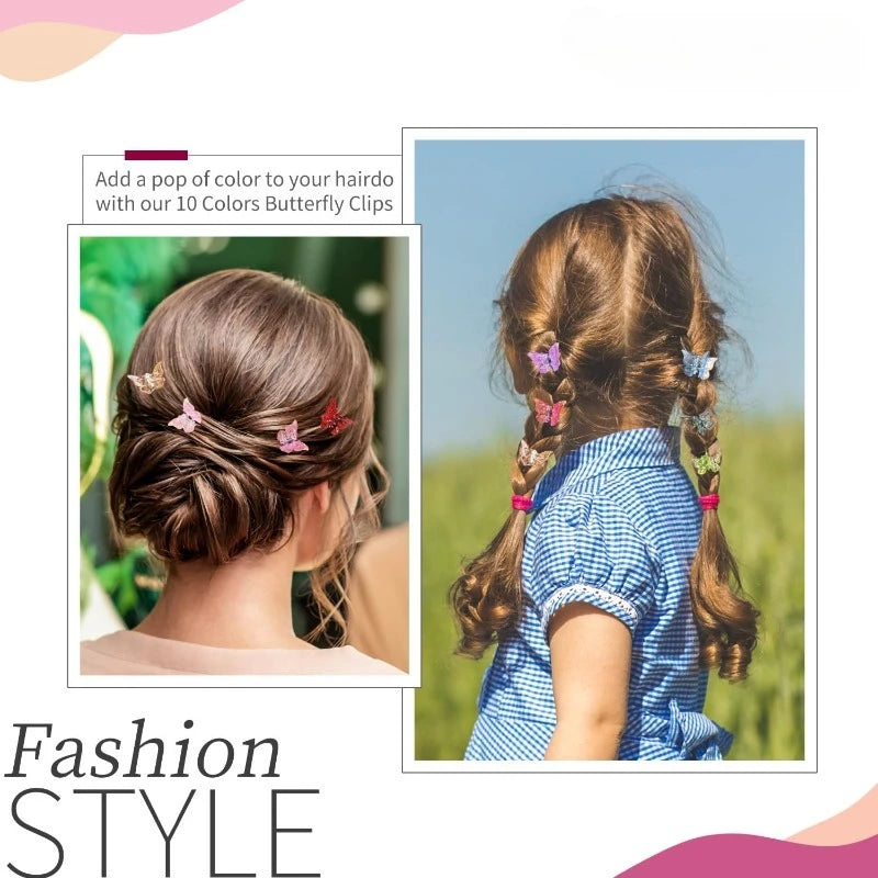 Glitter Mini Butterfly Hair Claw Clips for Girls