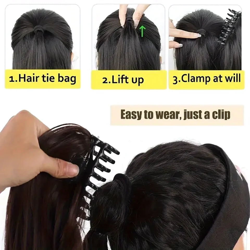 Short Straight Claw Clip Ponytail Extensions Synthetic Layered