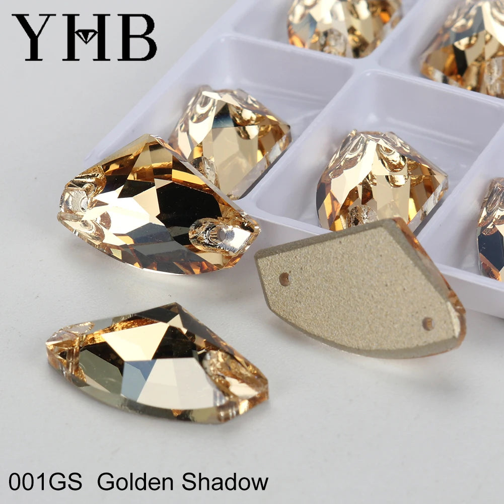 YHB Top Quality Galactic Axe Glass Crystal AB Moonlight Sewing Stones Flatback Sew on Rhinestones For Garment Clothes Bags