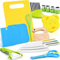 17 Pieces Kids Cooking Set Real Montessori Kitchen Tools Toddler Safe Serrated Edges with Plastic Knife Cutting Board Scissors