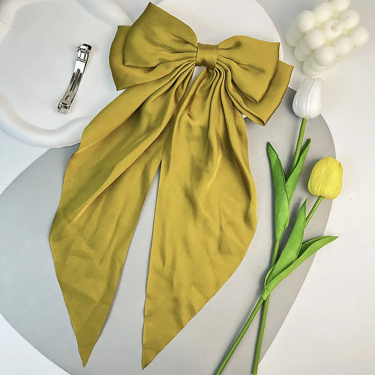 30 Solid Elegant Satin Bow Hairpin Women Girls Spring Hair Clips Headwear Ponytail Hairclips Barrettes Girls Hair Accessories