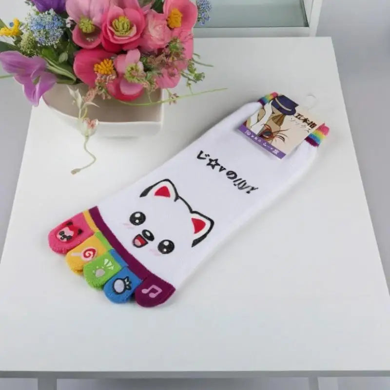 NEW Cute Cartoon Five-toed Crew Finger Socks, Breathable Short Cotton Socks for Casual Wear, Novelty Toe Socks with Funny Design