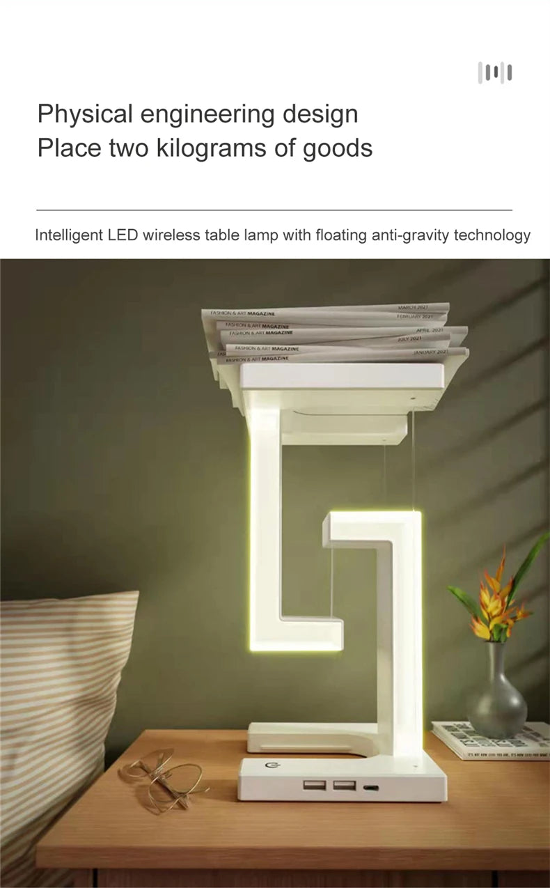 INS LED Night Light Anti-Gravity Physics Balance Suspension Table Desk Lamp Phone Wireless Charger Home Decor Bedside Lighting