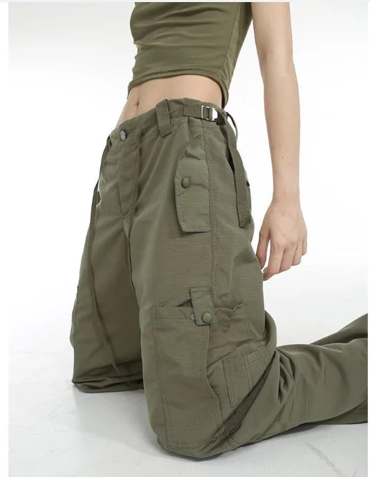 Hip Hop Retro Green Cargo Pants Women Y2K Fashion Harajuku Loose
