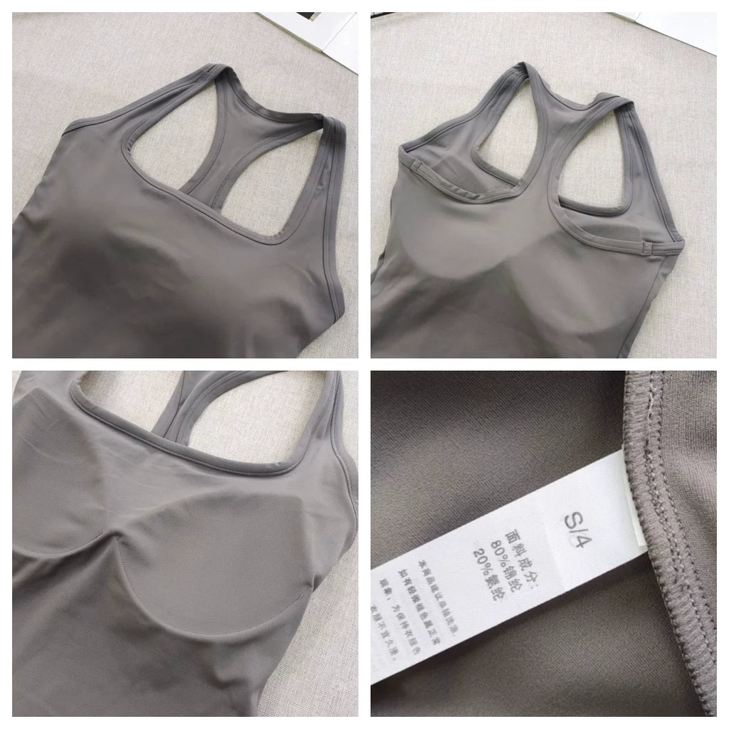 Women's Square Neck Racerback Sports Bra Fixed Pads Shockproof