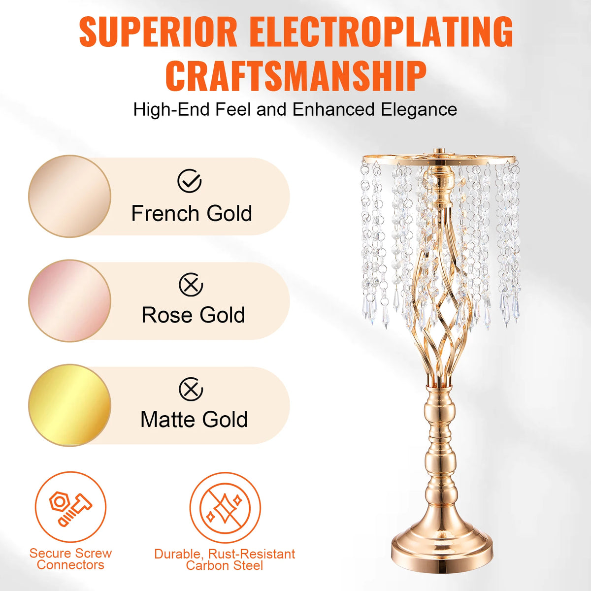 SucceBuy Tall Crystal Wedding Flower Stand Metal Wedding Centerpiece