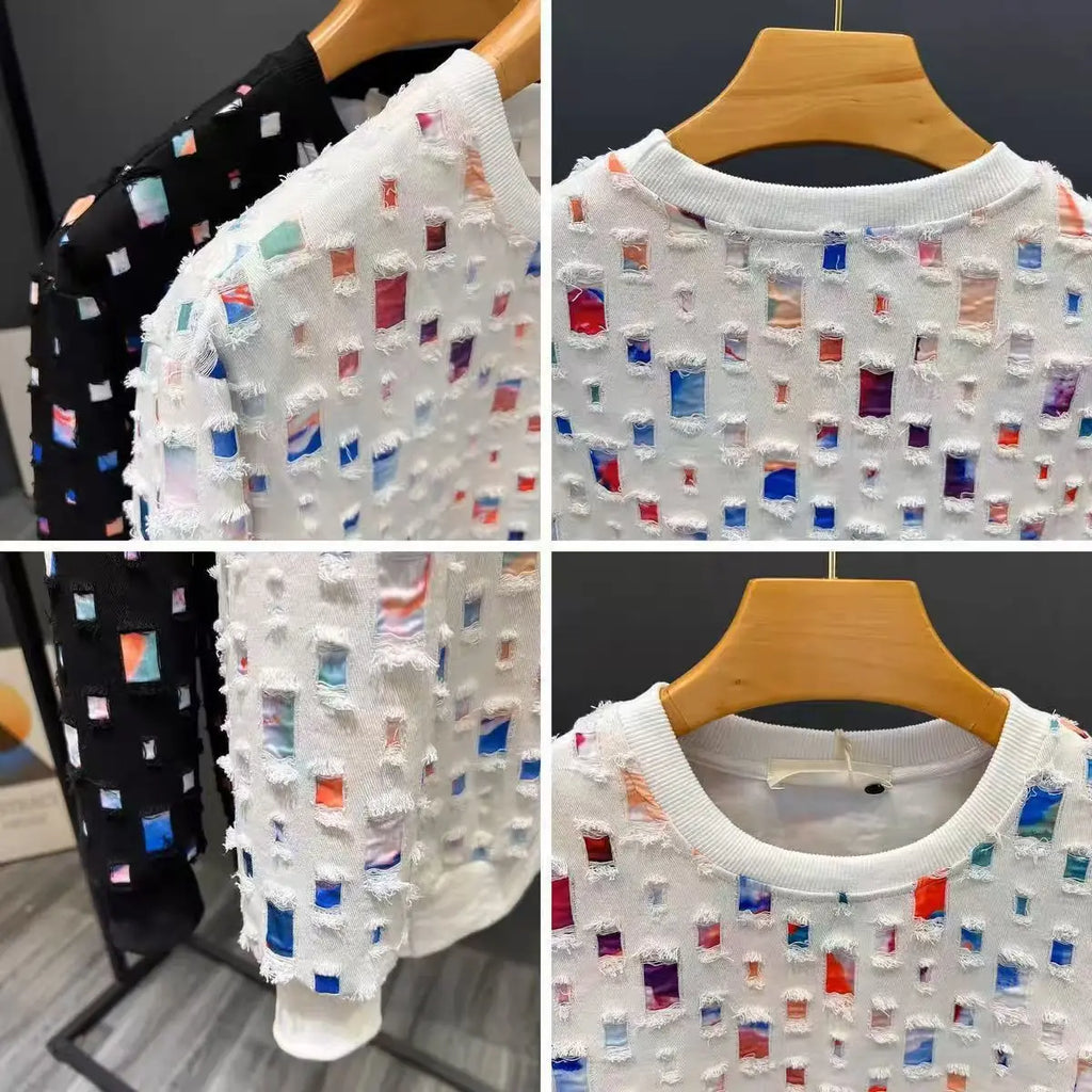 Round Neck Sweatshirt Men Spring Autumn Sportswear broken hole Pullover New Casual Fashion Hip Hop Hoodies Streetwear Top