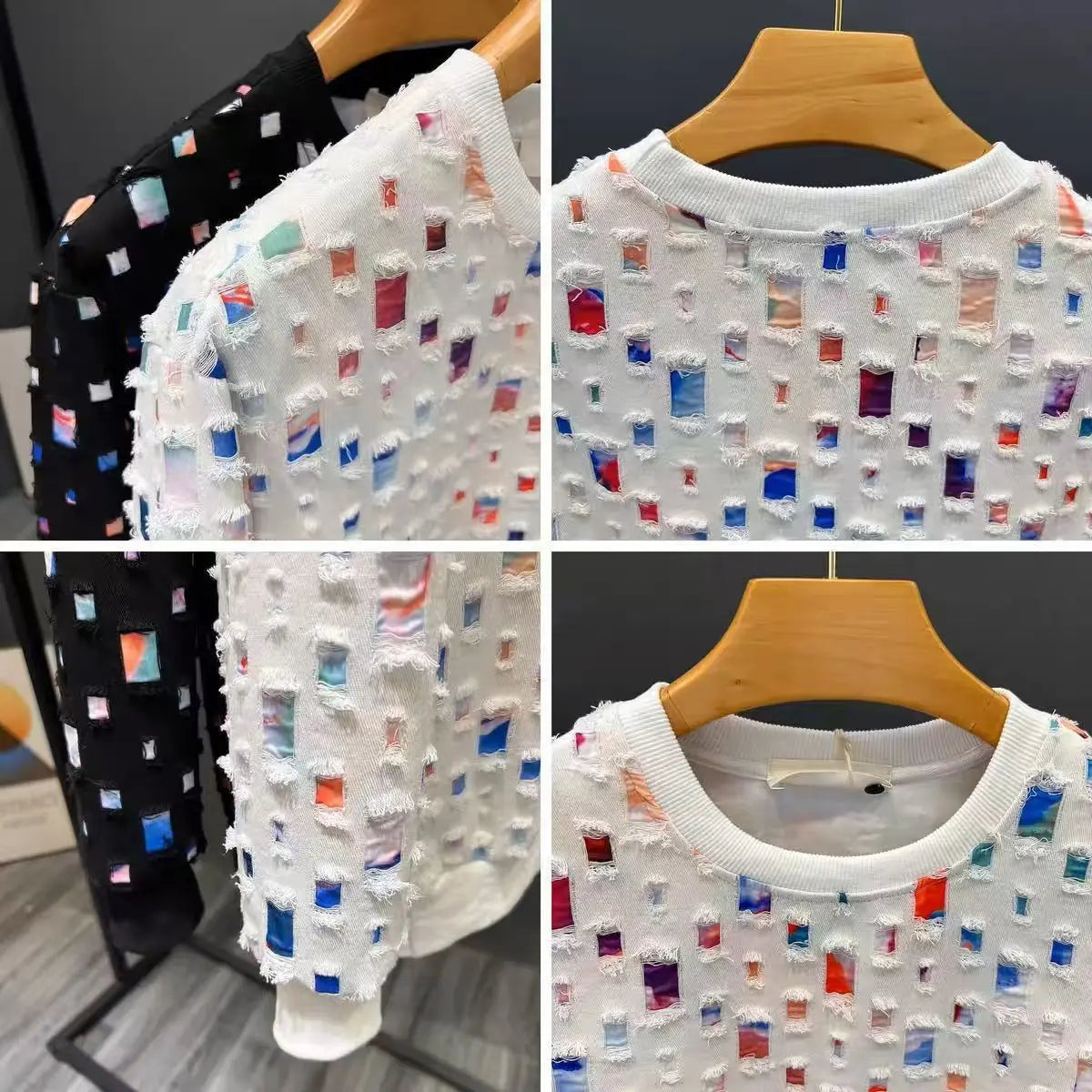 Round Neck Sweatshirt Men Spring Autumn Sportswear broken hole Pullover New Casual Fashion Hip Hop Hoodies Streetwear Top