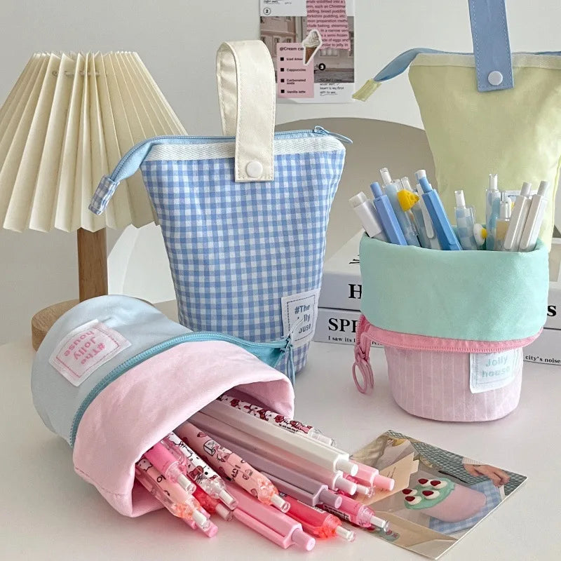 High Aesthetic Japanese Ins Pencil Case For Men Women Large Capacity Pencil Box Standing Stationery Bag