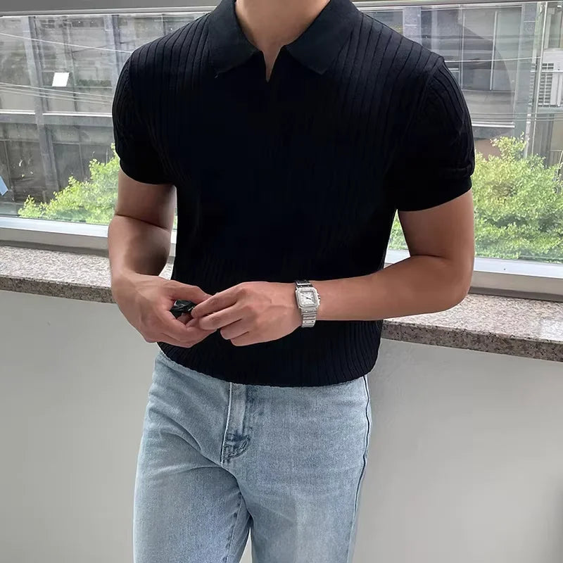 Men's Knitted Short-Sleeve Polo Shirt