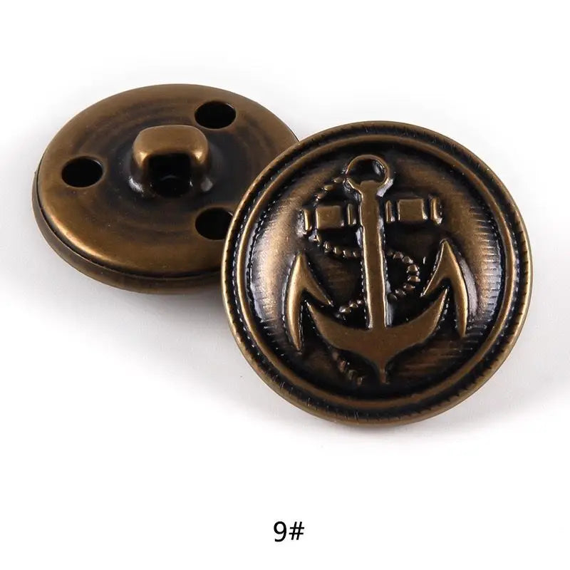 10pcs 15/20/25mm Metal Vintage Coat Suit Uniform Button Retro Copper Buttons Round Shank button DIY Sewing Ornaments