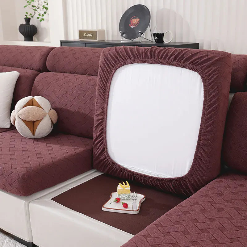 Solid-Color Interwoven Jacquard Sofa Cushion Covers Modular Sofa Set Removable Stretch Spandex Sofa Covers For Office Decor