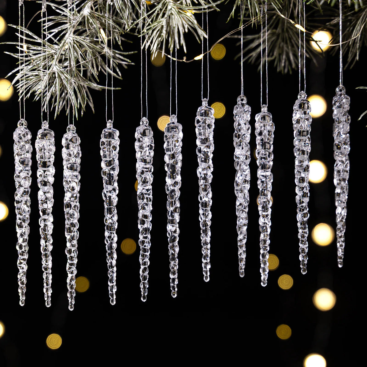 12/48pc 13cm Christmas Icicle Ornaments for Christmas Tree Hanging Crystal Christmas Pendants 5.1" Clear Icicles Xmas Home Decor