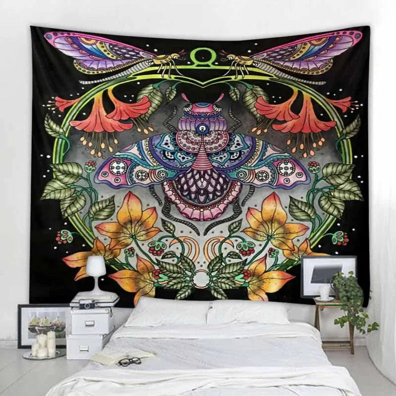 Psychedelic Animals Tapestry Wall Hanging Retro Tropical Plants Background Cloth Boho Hippie Kawaii Home Decor Yoga Mat Sheets