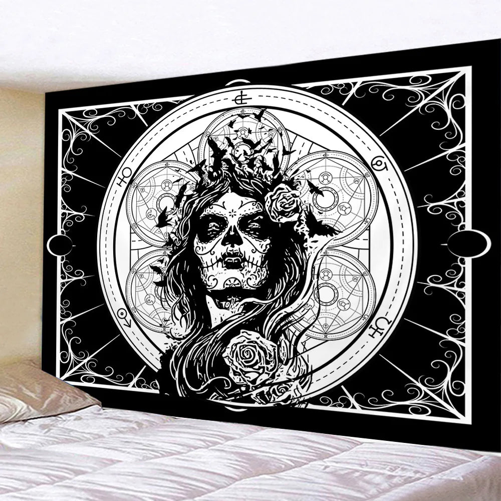 Butterflies and Moths Tapestry Black and White Flower Tapestry Wall Hanging Beach Blanket Romantic Bedroom Dorm Home Decor