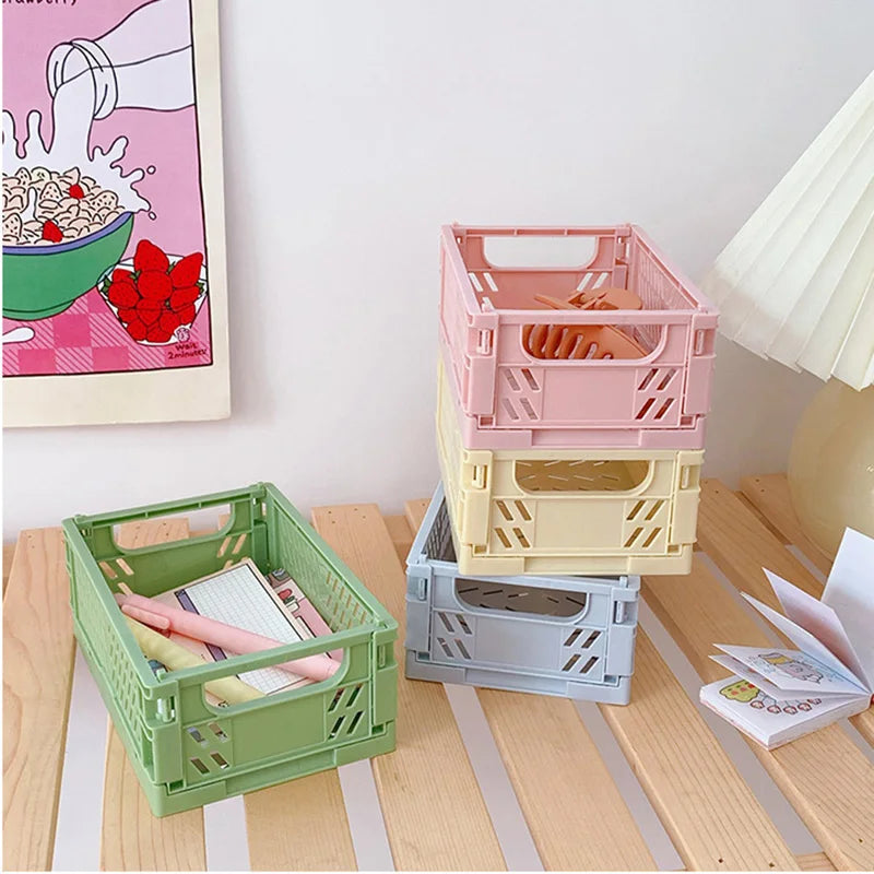 1 Pc Mini Foldable Desk Organizer Box Plastic Space-Saving Design Stationery Storage Basket for Tidy Student Workspaces