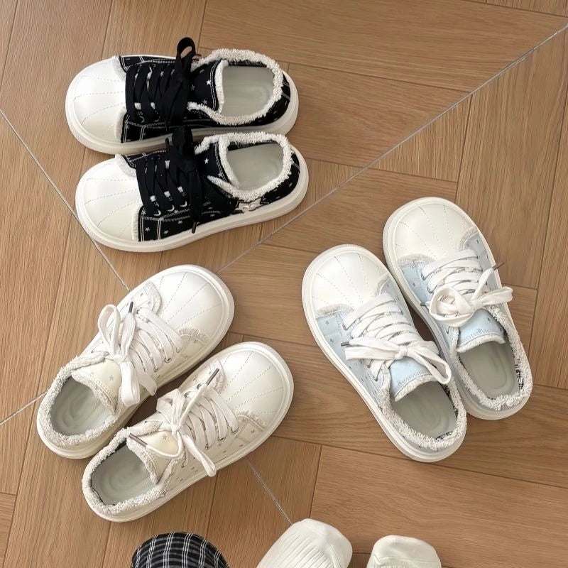 Star Patch Denim Platform Trainers Lolita Chunky Canvas Sneakers