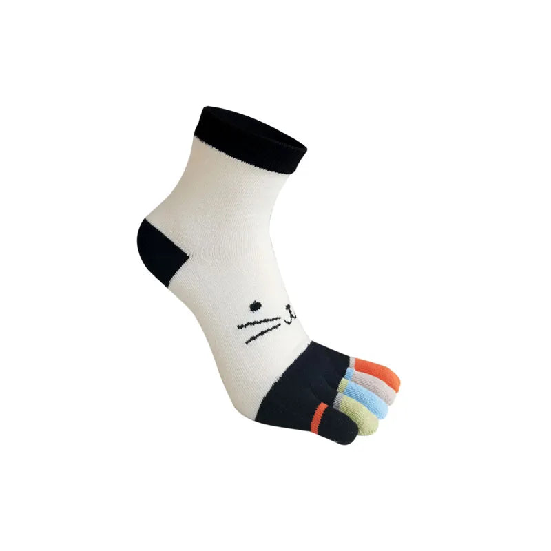 Cute Short Toe Socks Women Girl Cotton Striped Cat Love Fashion Sweat-Absorbing Anti-Bacterial Breathable Warm Five Finger Socks
