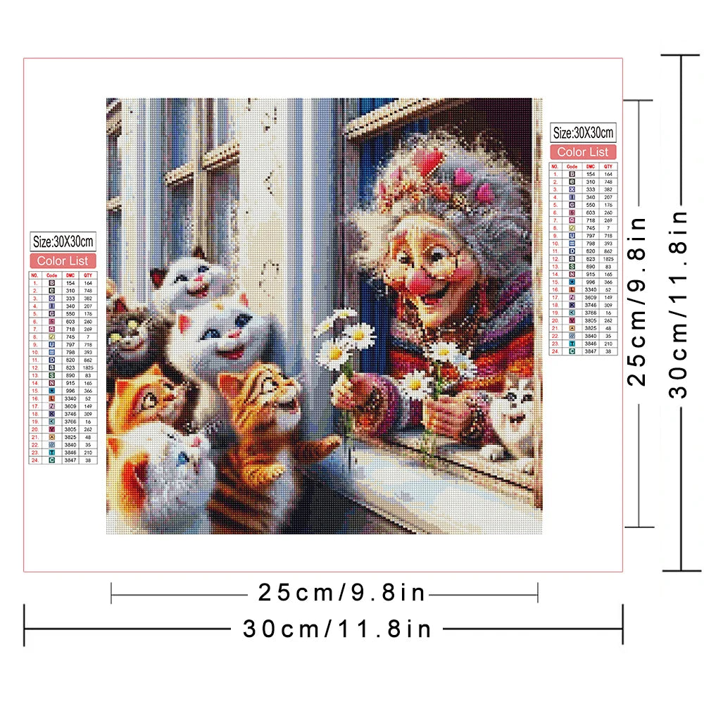 Huacan 5D DIY Diamond Painting Portrait Grandma Kits Full Drill Embroidery Old Lady Rhinestone Pictures Mosaic Animal Home Decor