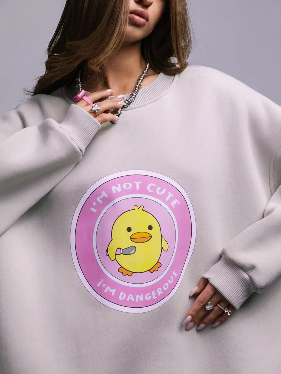 Bornladies Women's Loose Round Neck Sweatshirt Oversized Chic Printing Hoodies Casual Autumn Winter Warm Female Trendy PulloverT