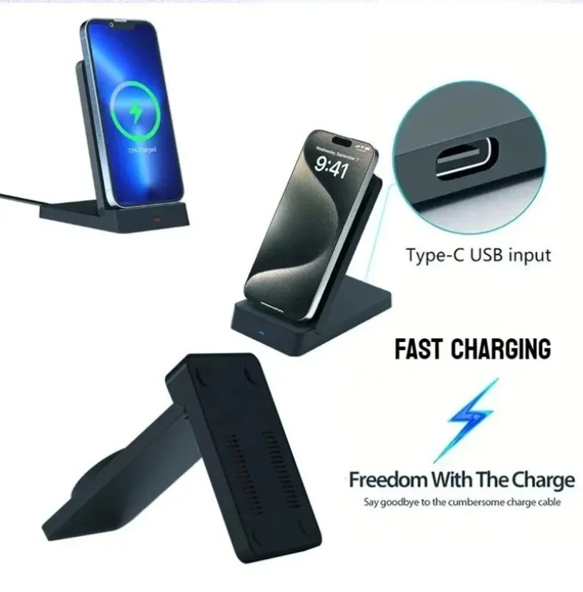Magnetic Fast Charging Station 15W Wireless Charger Desktop Fold Smart Phone Holder Charge For Magsafe iPhone 16 15 14 13 12 Pro