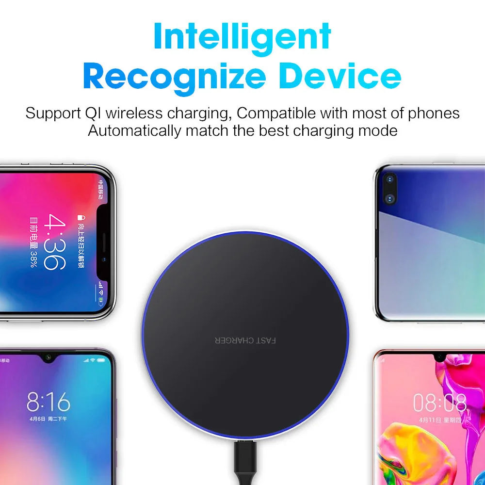 Wireless Charger Pad For iPhone 17 16 15 14 13 12 11 X Pro Max XR 8 Samsung Xiaomi Huawei LG Phone Fast Charging Docking Station