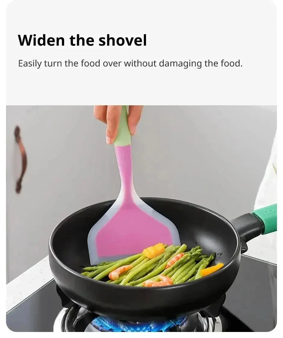 Random Color Pancake Spatula Silicone High Temperature Resistant Beef Meat Egg Kitchen Scraper Wide Pizza Cooking Tools Shovel