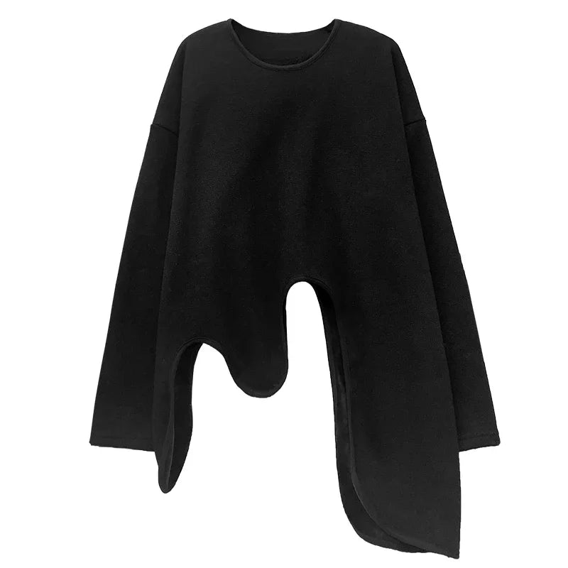 SuperAen Spring Summer 2023 New Sweatshirt Women's New Design Irregular Loose Long Sleeves Round Neck Layered Top
