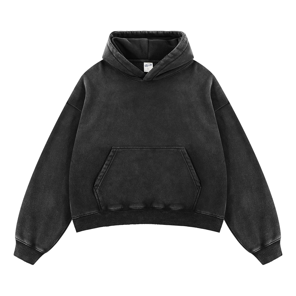 ZODF Retro 2025 Winter Man Washed Boxy Fleece Hoodies Unisex 370gsm Loose Hooded Pullovers Sweatshirt Streetwears HY1129