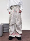 Cyber Y2K Streetwear Dirty Washed White Baggy Cargo Jeans Pants