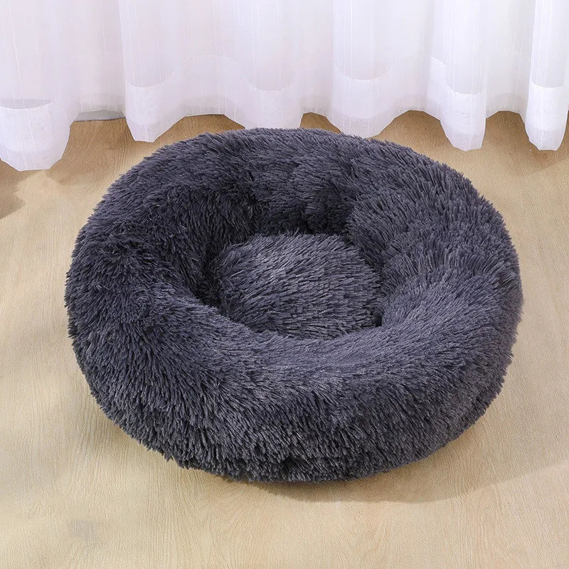 40cm-100cm Round Pet Bed for Large Dog Bed Super Soft Cat Bed Long Plush Dog House for Medium Dog House Winter Warm Sleeping