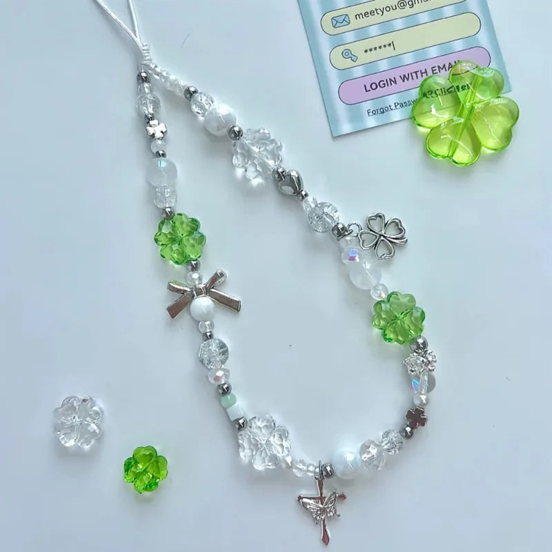 Lucky Clover Beaded Phone Charm Keychain
