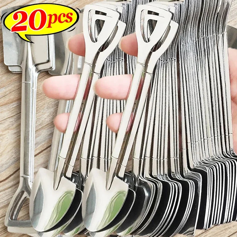 20/2x Stainless Steel Shovel Spoons Gold Silver Mini Coffee
