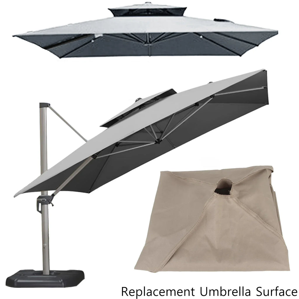 2.9*2.9m Square Replacement Umbrella Surface Rainproof Fabric Cloth Fits for Double Top Outdoor Sunshade Umbrella Roman Umbrella