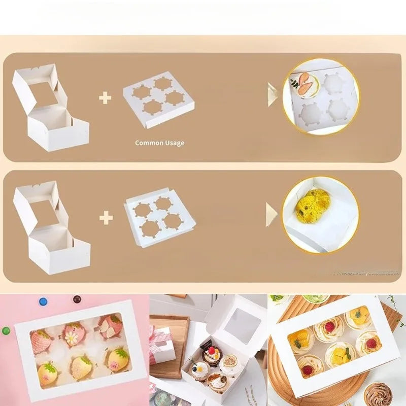 Clear Window Cupcake Boxes with Inserts Cake Holder Carrier for Holiday Parties Baking Supplies and Special Events