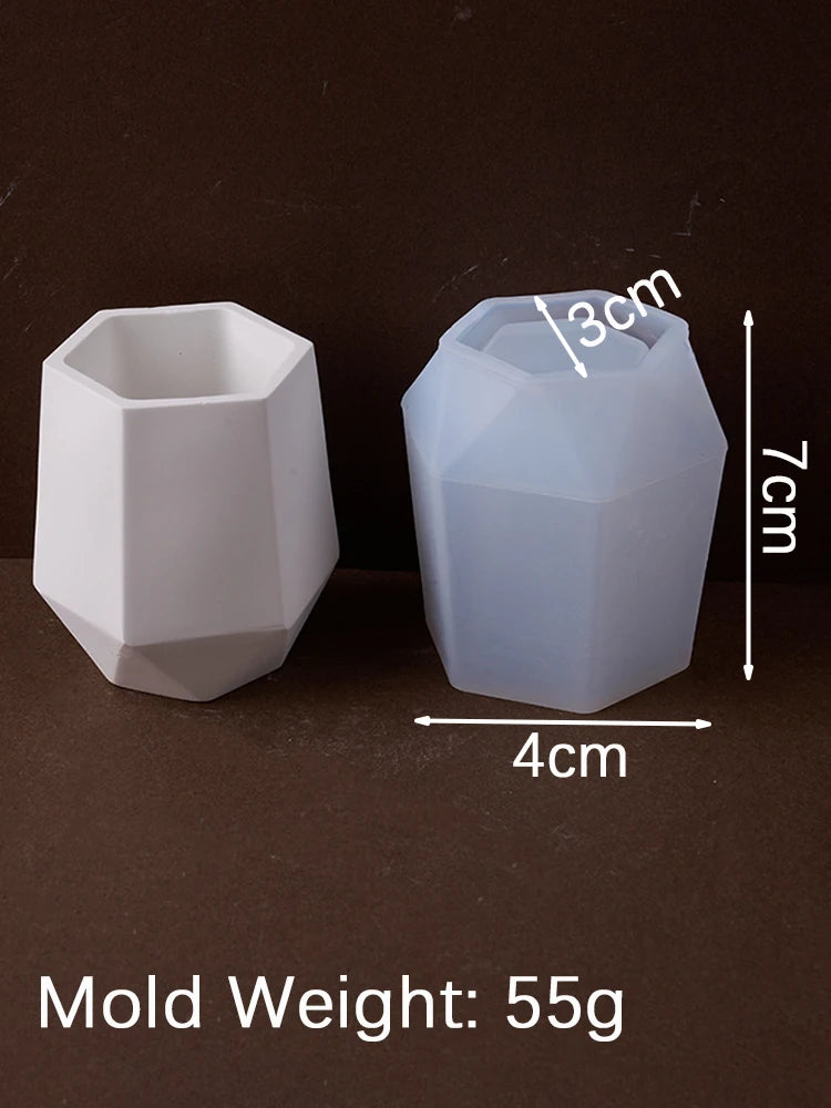 Geometric Hexagonal Jar Silicone Mold DIY Plaster Concrete Casting Pen Holder Vase Jewelry Storage Mold Craft Making Home Decor
