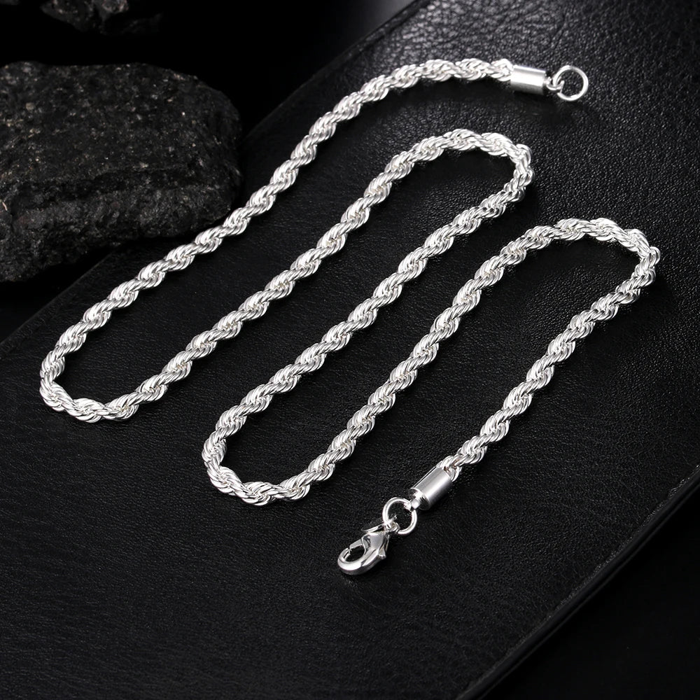 4mm 925 Silver Twisted Rope Chain Set