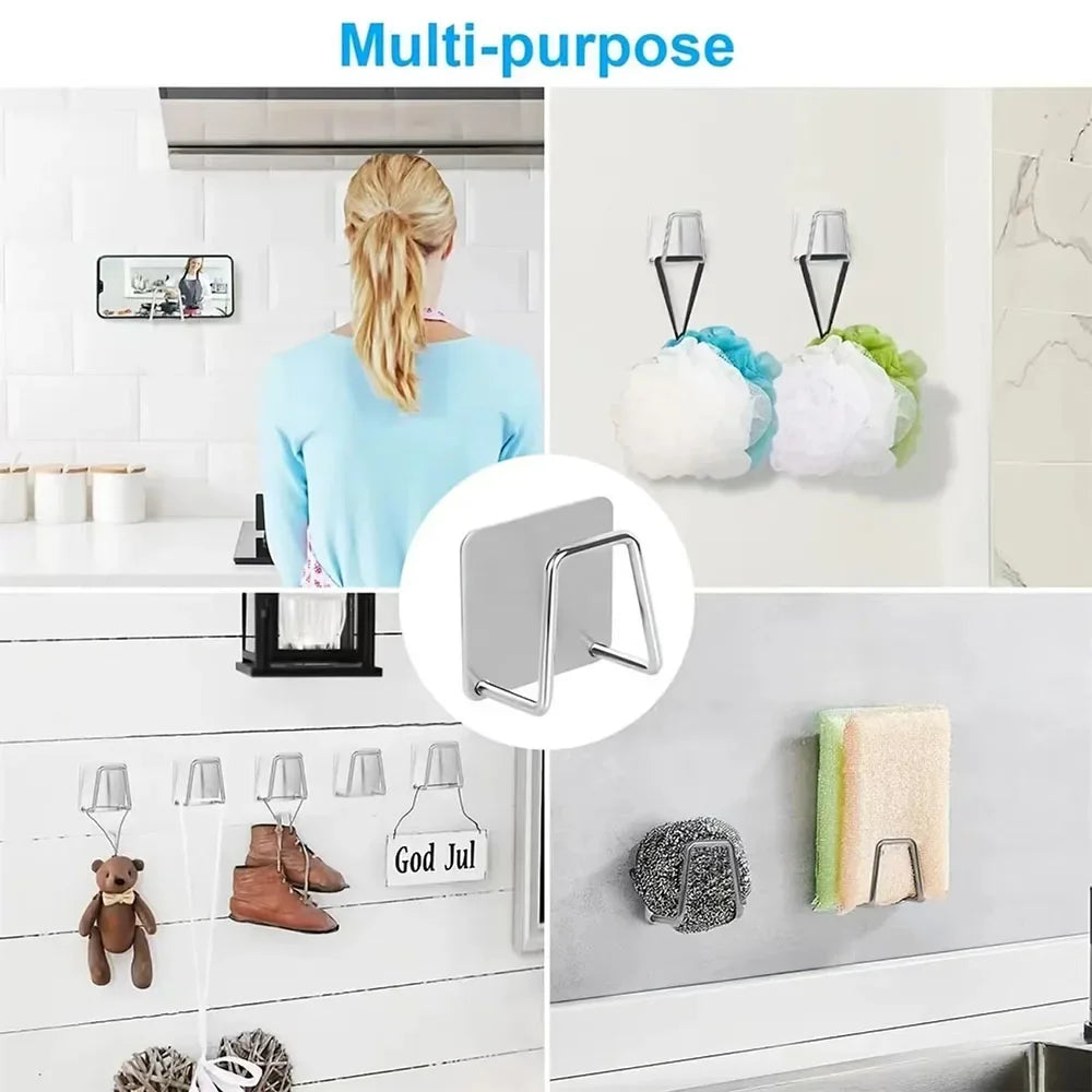 1-2Pcs Kitchen Sink Sponge Rack Drain Storage Holder Self Adhesive Stainless Steel Wire Ball Rag Brush Organizer Wall Hooks