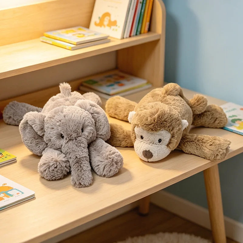 Lying Elephant Monkey Plush Toys Soft Stuffed Cartoon Animal Doll