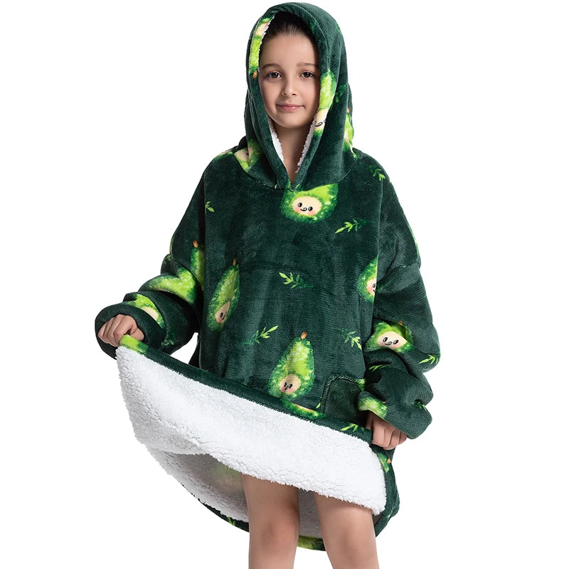 Winter Hoodies Sweatshirt Women Men Pullover Fleece Giant TV Oversized Blanket with Long Flannel Sleeves