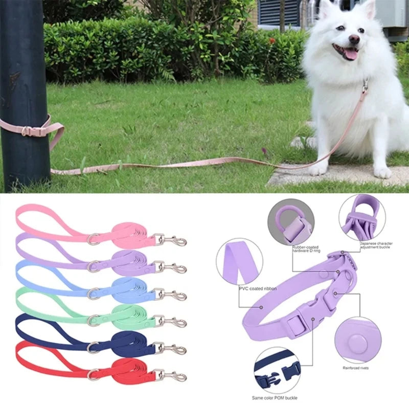 448B Waterproof Dog Collar Adjustable Length Macaron Color Pet Collar with Leash Large Dog Training Accessories