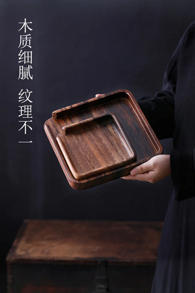 Walnut Solid Wood Tea Box Storage Tea Set Accessories Snack Storage Wooden Plate