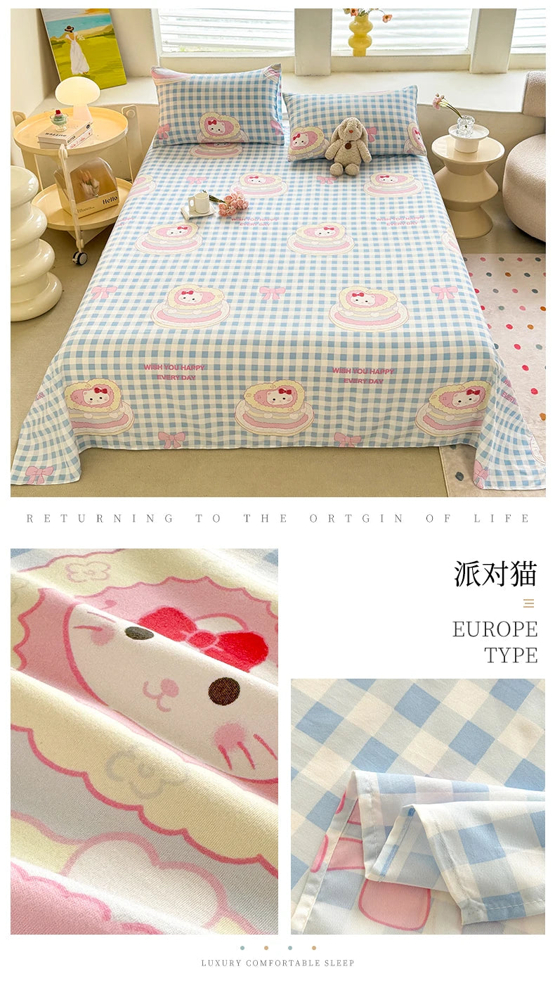 1pc Washed Cotton Flat Bed Sheets Single/Queen/King Size Bed Cover for Double Bed Flower Printed Soft Bed Sheets Top Sheets Set