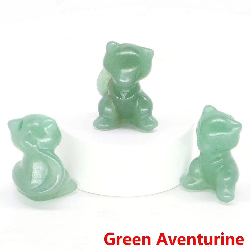 30mm Cartoon Alien Cat Statue Natural Healing Crystals Stone Carving Cute Animal Figurine Crafts Home Decor Ornament Kids Gifts