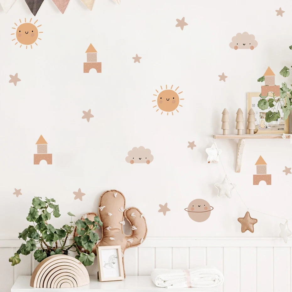 Cartoon Cute Rainbow Sun Watercolor Nursery Stickers Removable Wall Decals Art Print Kids Boys Room Interior Home Decor