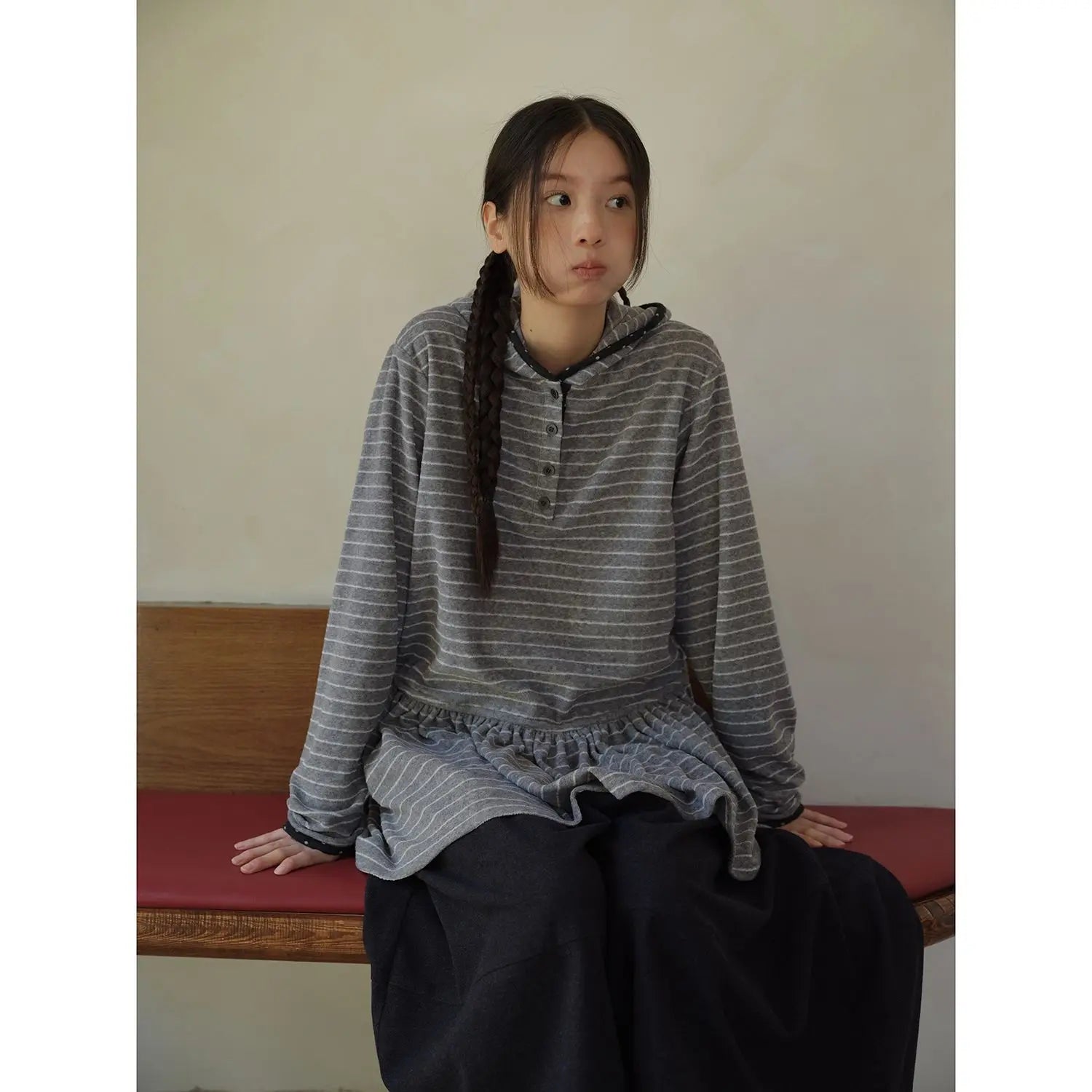 Onalippa Girl Style Hooded Sweatshirt Spring Autumn New College Women Clothing Gray White Striped Long Sleeved T-shirt Base