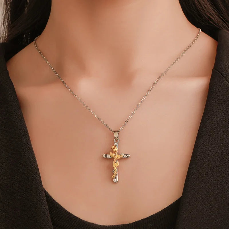 Fashion Gothic Pink Cross Necklace For Women Charm Y2K